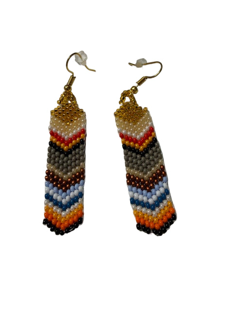 Beaded Fringe Earrings – Multi-Colour Chevron Pattern