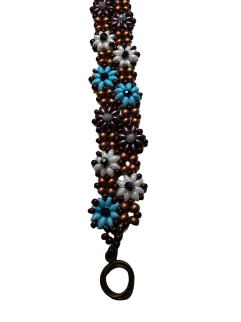 Beaded Flower Bracelet – Copper, Turquoise & Plum Series