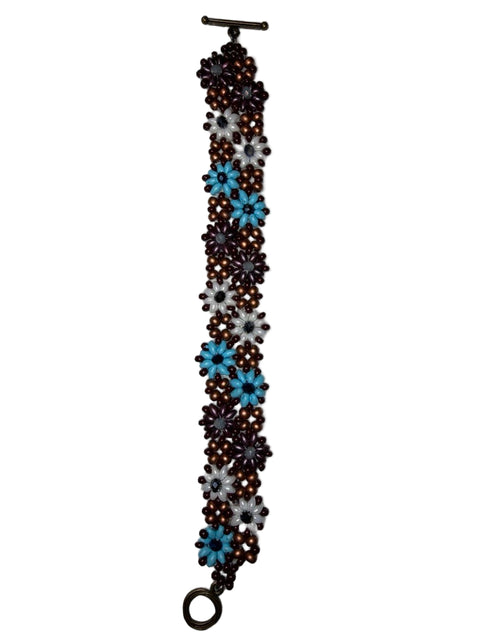 Beaded Flower Bracelet – Copper, Turquoise & Plum Series