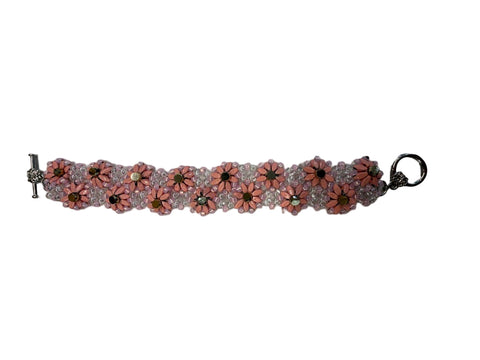 Beaded Flower Bracelet – Pink & Gold Coin Series