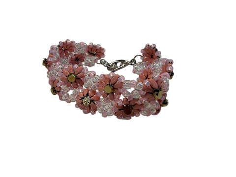 Beaded Flower Bracelet – Pink & Gold Coin Series