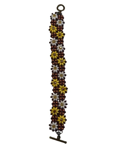 Beaded Flower Bracelet – Yellow, White & Bronze Series
