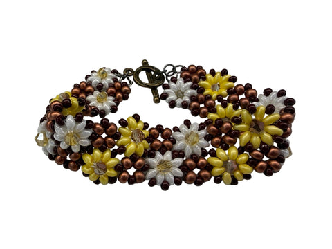 Beaded Flower Bracelet – Yellow, White & Bronze Series