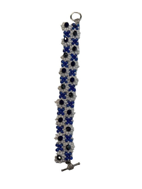 Beaded Flower Bracelet – Blue, White & Midnight Crystal Series