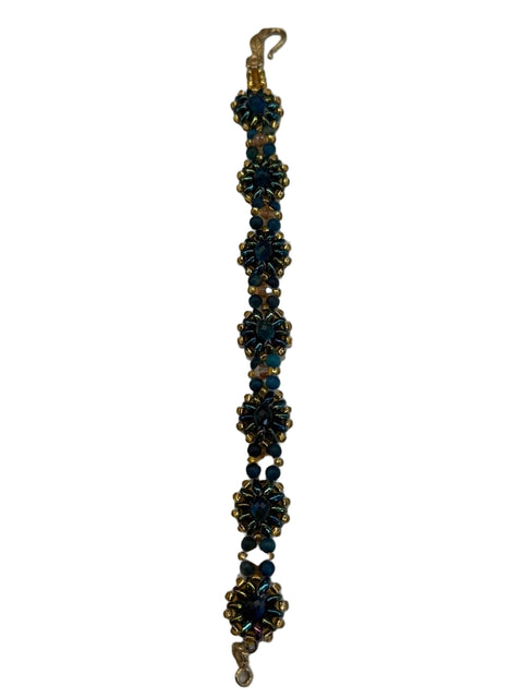 Beaded Flower Bracelet – Teal, Gold & Stone Series