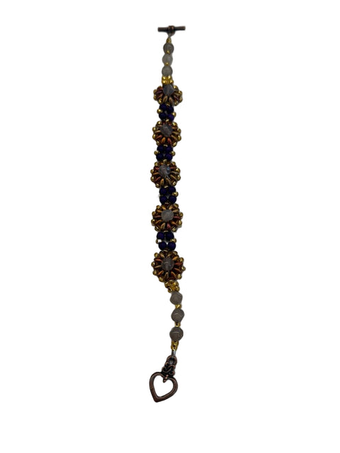 Beaded Flower Bracelet – Labradorite, Gold & Midnight Blue Series