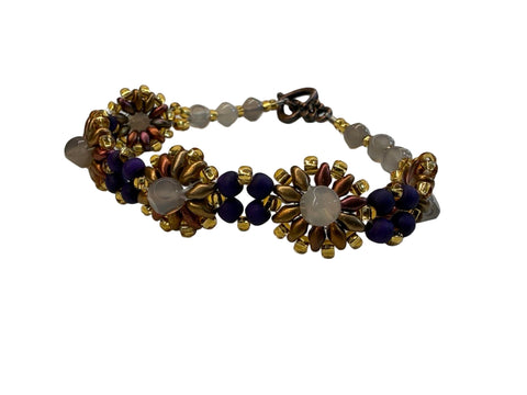 Beaded Flower Bracelet – Labradorite, Gold & Midnight Blue Series