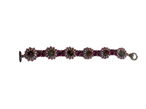 Beaded Flower Bracelet – Silver & Fuchsia Crystal Series