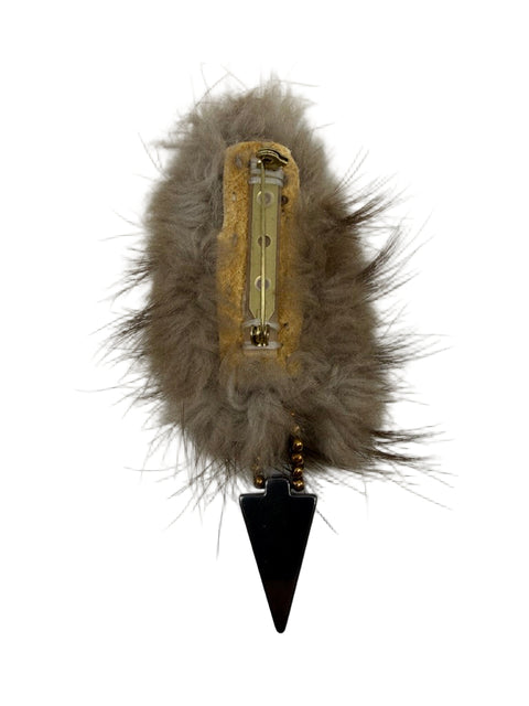 Amskuuyan (Beaver Fur) Brooch – Beaded Feather & Hematite Arrowhead