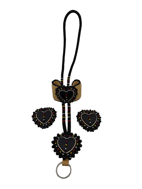 Black Heart Beaded Set — Lanyard, Cuff & Earrings