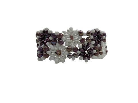 Beaded Flower Bracelet – Mauve & Pearl Tones