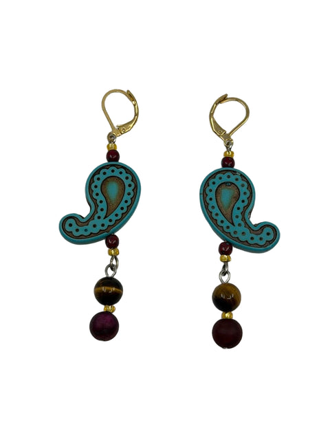Handcrafted Stone & Turquoise Curl Earrings