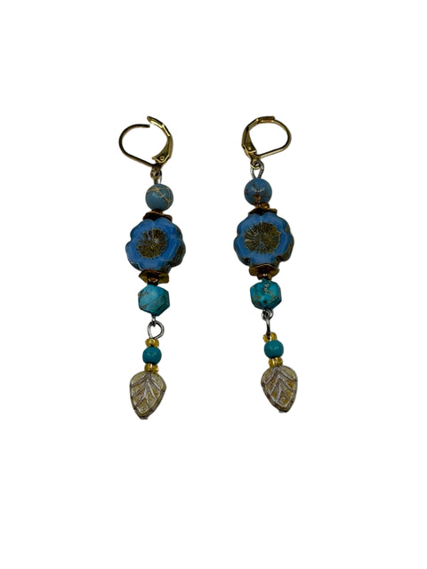 Blue Floral & Turquoise Drop Earrings