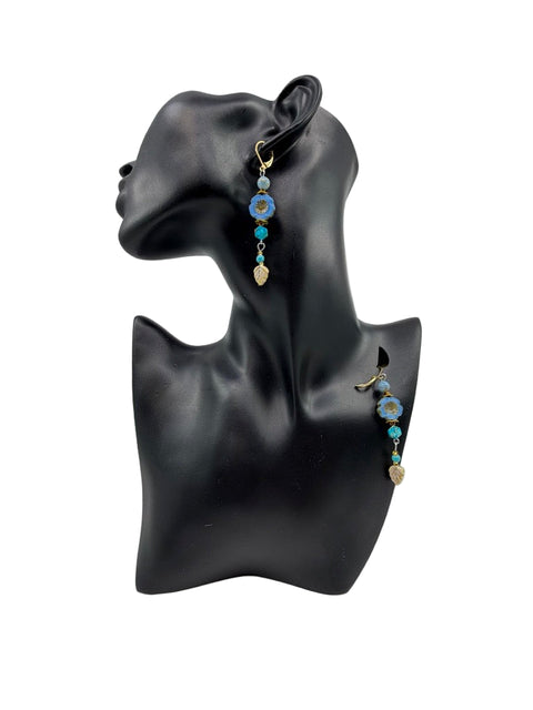 Blue Floral & Turquoise Drop Earrings