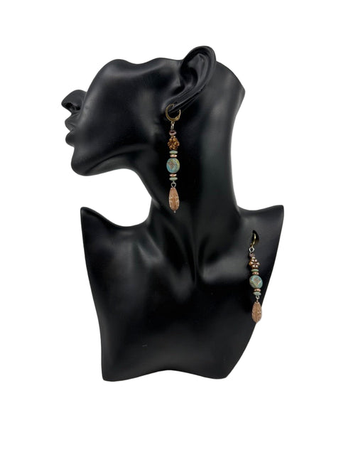 Earthy Floral Czech Glass & Stone Drop Earrings