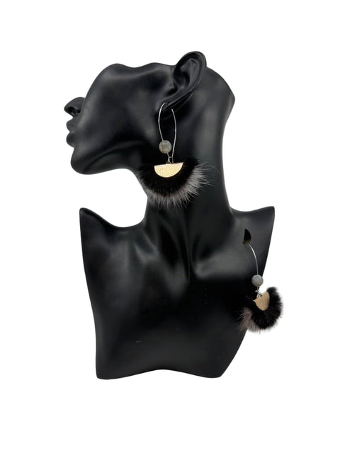 Mink Fur & Labradorite Drop Earrings