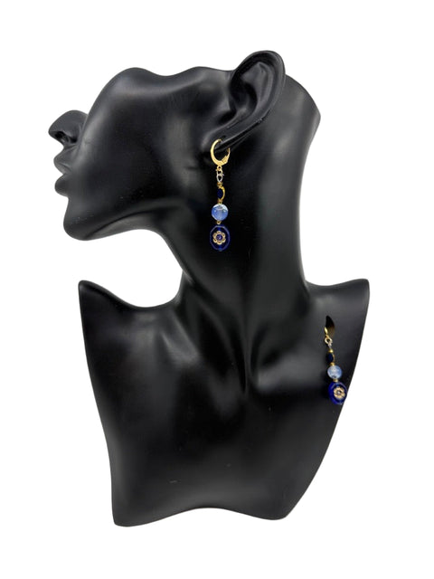 Sapphire Czech Flower & Stone Earrings