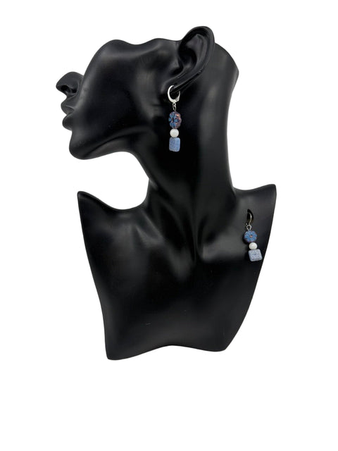 Czech Flower & Mother-of-Pearl Drop Earrings