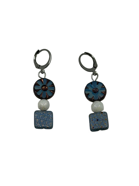 Czech Flower & Mother-of-Pearl Drop Earrings