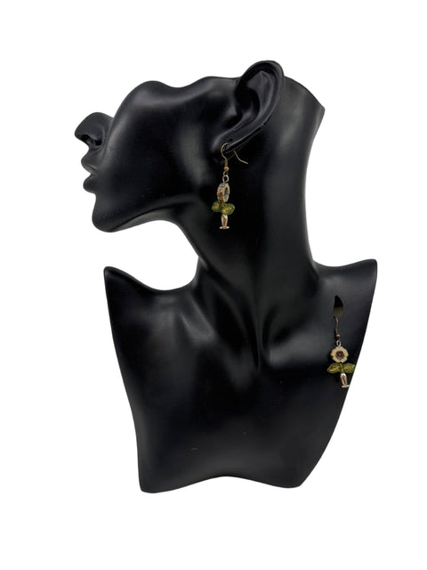 Czech Flower & Leaf Crystal Drop Earrings