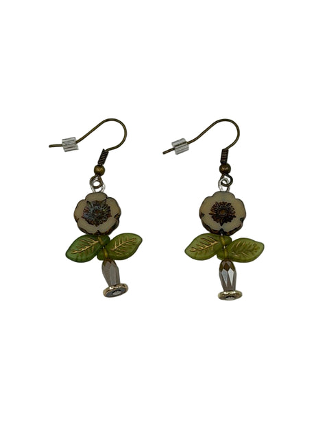 Czech Flower & Leaf Crystal Drop Earrings