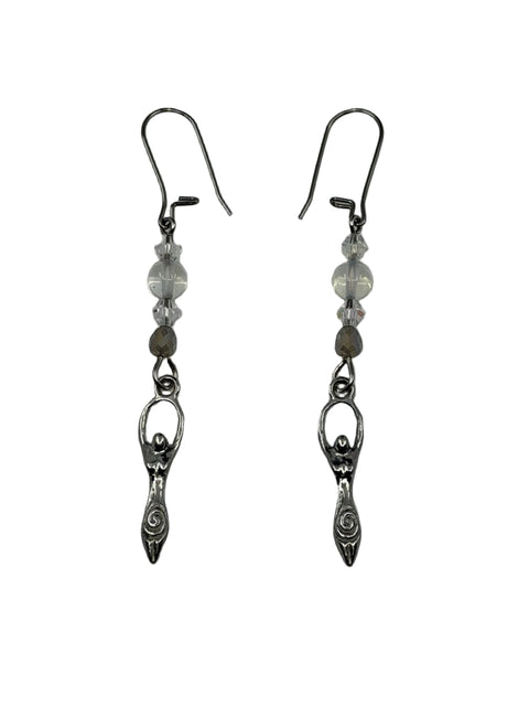 Crystal & Goddess Charm Earrings