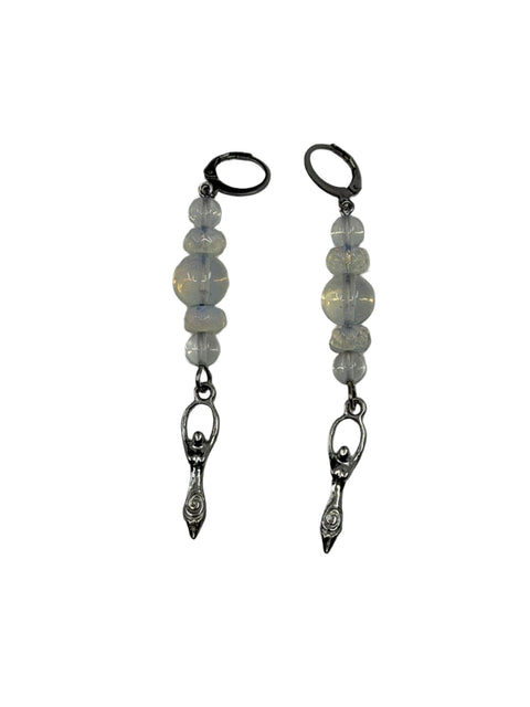 Moonstone & Silver Woman Charm Earrings