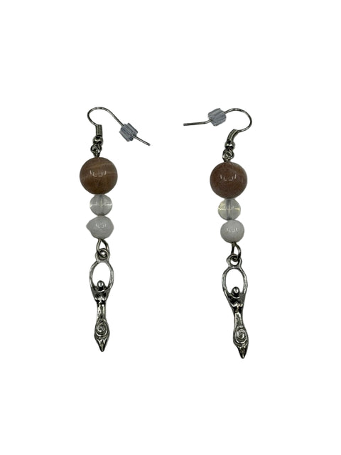 Sunstone, Moonstone & Woman Charm Earrings