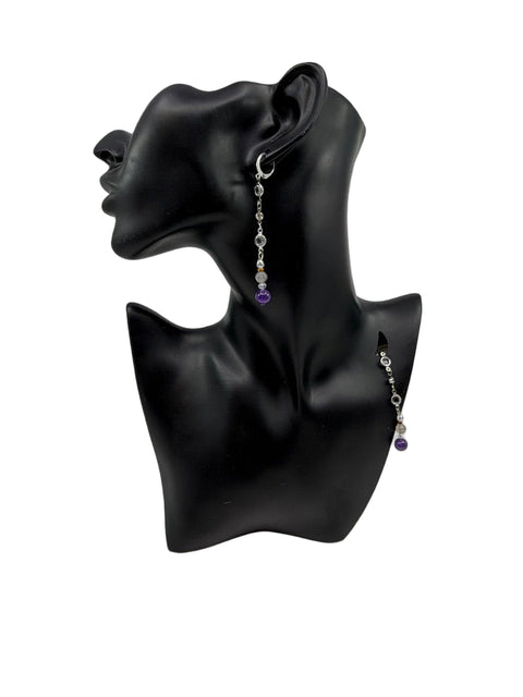 Labradorite, Crystal & Amethyst Drop Earrings