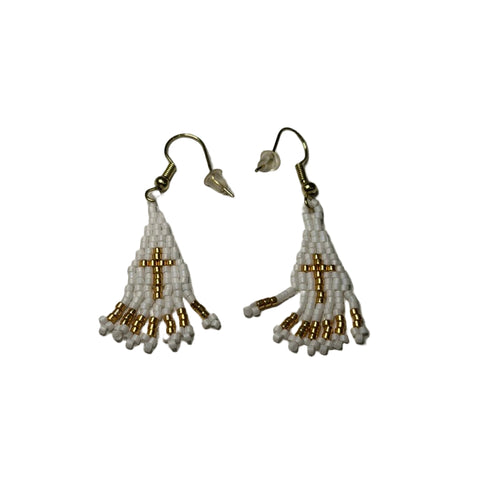 Handmade White & Gold Cross Beaded Earrings