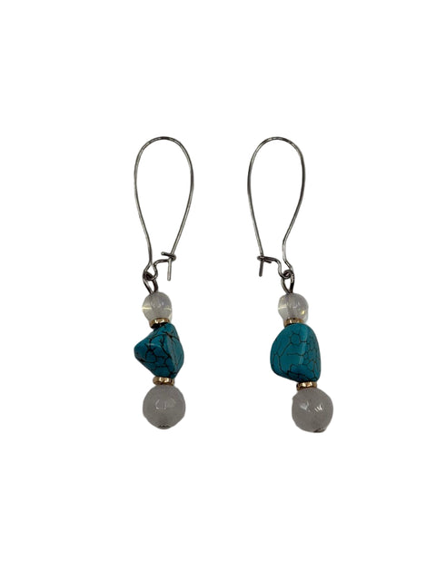 Turquoise, Moonstone & Faceted Quartz Earrings