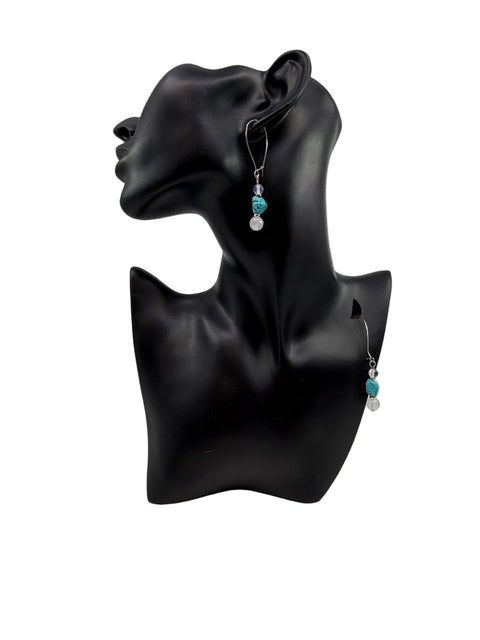 Turquoise, Moonstone & Faceted Quartz Earrings