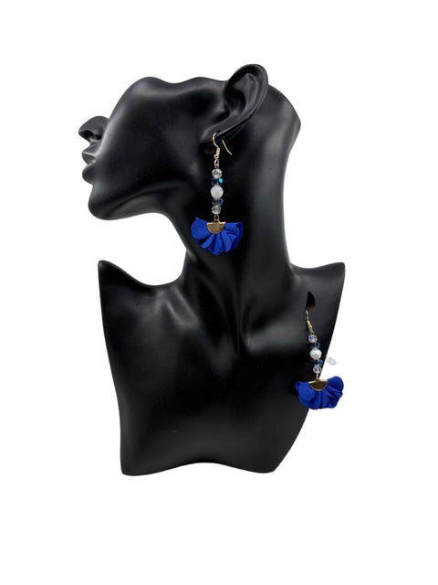 Crystal Tassel Earrings with Gold Hoops – Royal Blue Fan