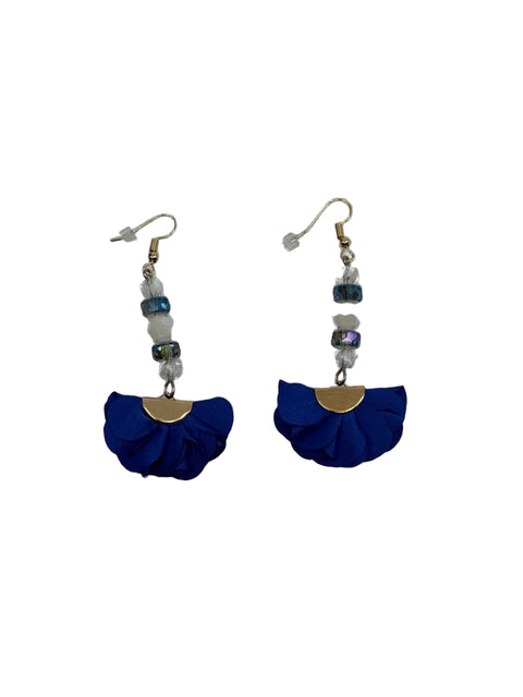 Crystal Tassel Earrings with Gold Hoops – Royal Blue Fan