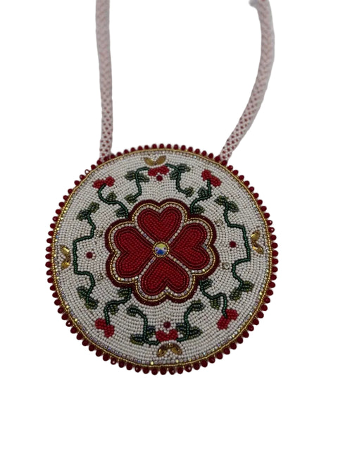 Beaded Round Medallion Necklace – Red Floral Design