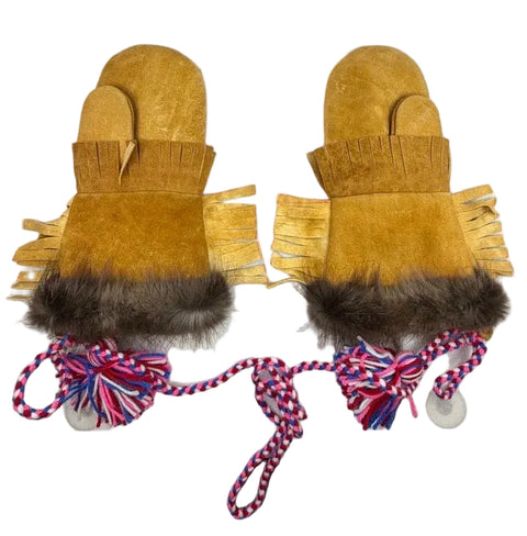 Women’s Tanned Moosehide Gauntlet Mittens with Embroidery