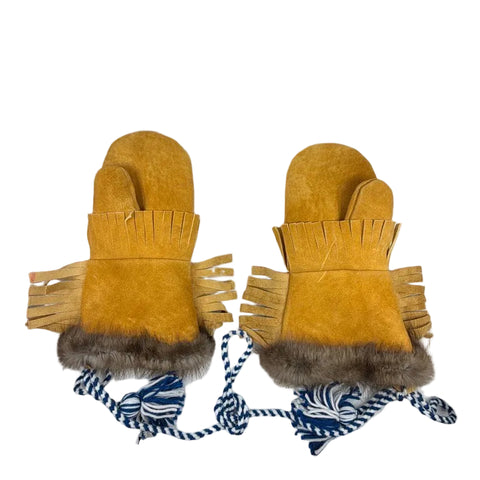Men’s Tanned Moosehide Gauntlet Mittens with Front Floral Embroidery