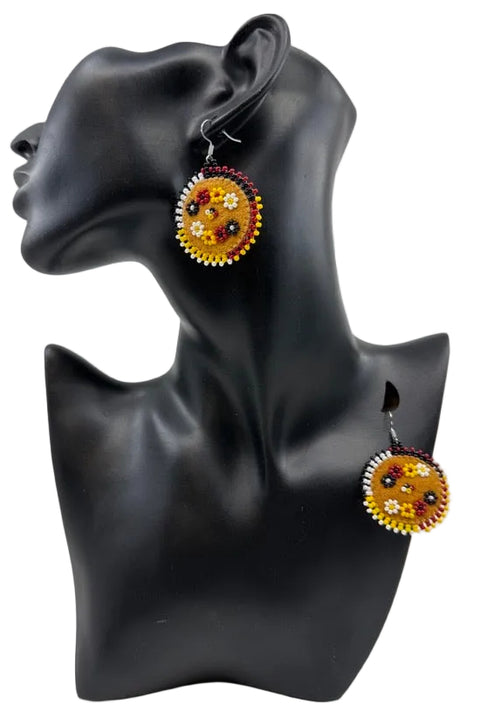 Beaded Round Moosehide Earrings by Sheila Matoush