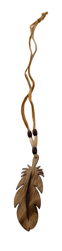 Wood Feather Pendant with Moosehide Cord