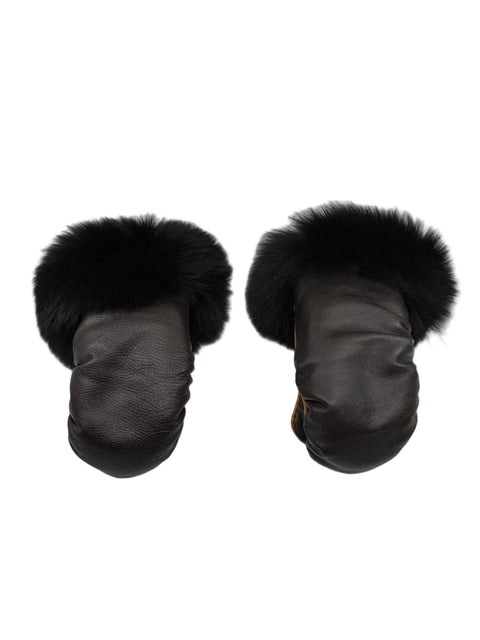 Ladies Puuluuk Mittens with Orange Trim with Fox Fur (Small)