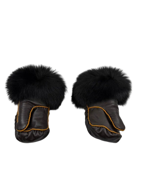 Ladies Puuluuk Mittens with Orange Trim with Fox Fur (Small)