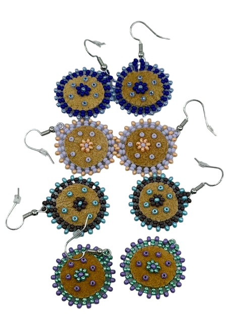 Floral Circle Moosehide Earrings – Mini (2.5 cm)