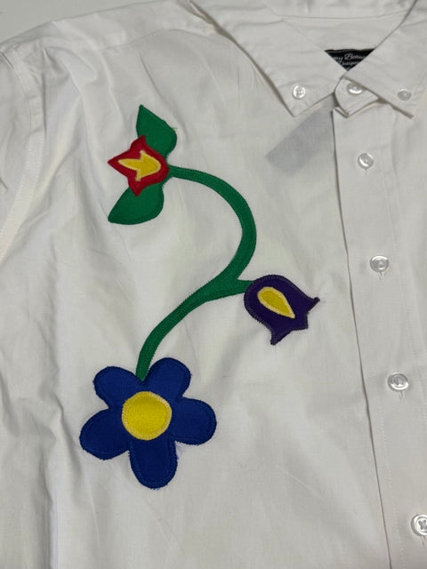 Floral Appliqué Long Sleeve Shirt – White
