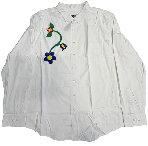 Floral Appliqué Long Sleeve Shirt – White