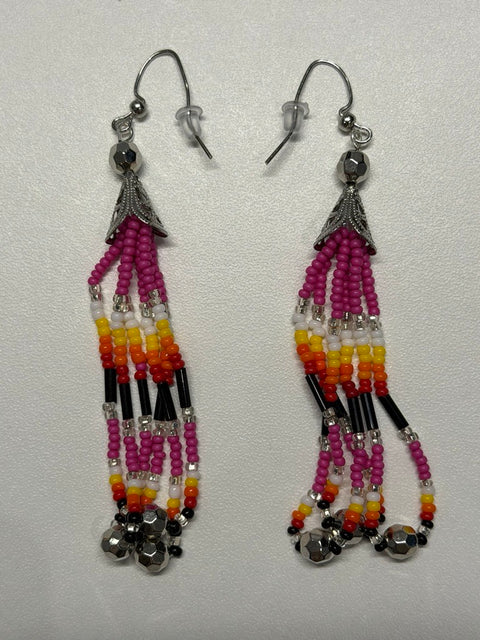 Medicine Wheel Accent Fringe Scoop Earrings (4")