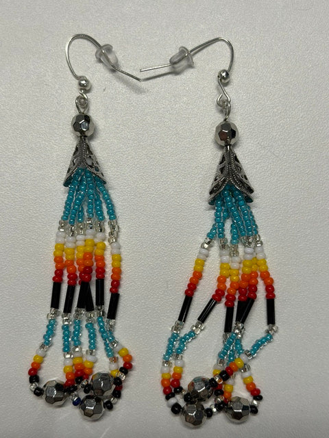 Medicine Wheel Accent Fringe Scoop Earrings (4")