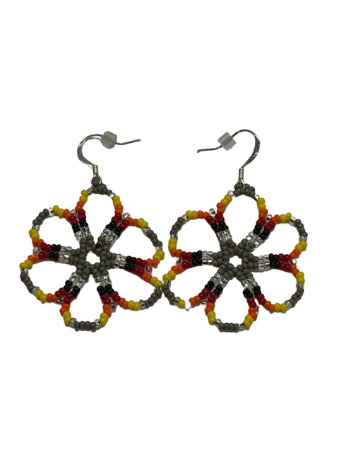 Six-Petal Beaded Flower Earrings – Medicine Wheel Accents