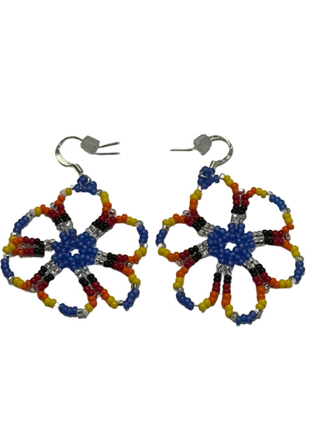Six-Petal Beaded Flower Earrings – Medicine Wheel Accents