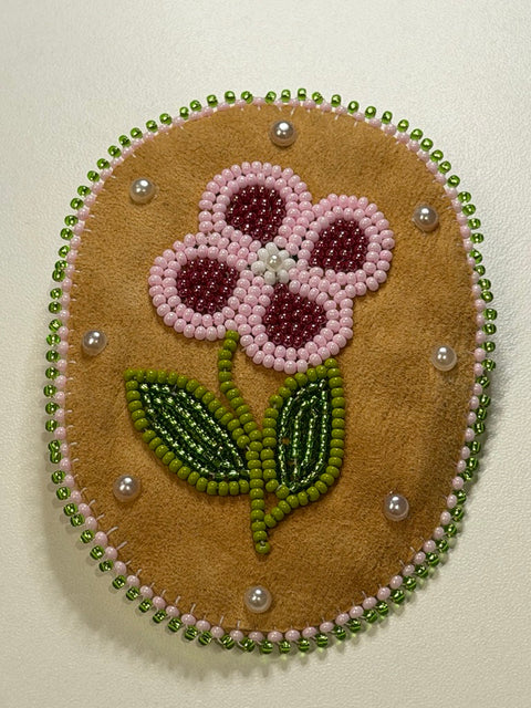 Oval Brooch Beaded on Moosehide