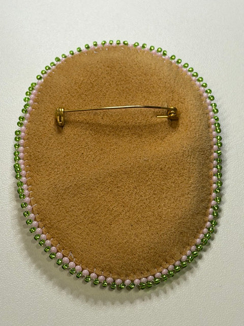 Oval Brooch Beaded on Moosehide